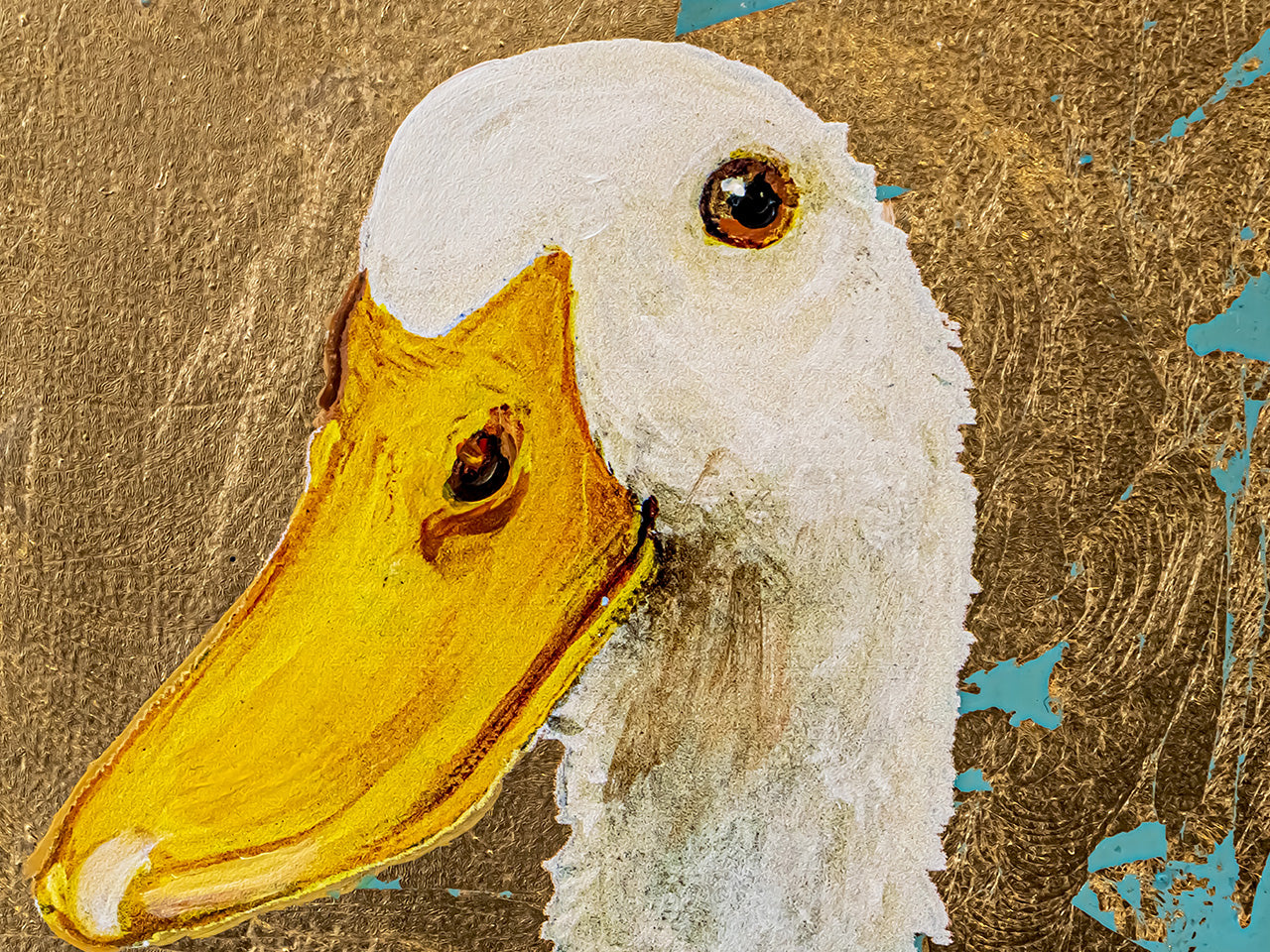 Tafelbild Ente auf Gold