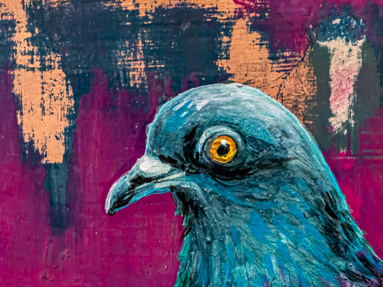 Tafelbild Taube auf Kupfer/Violett