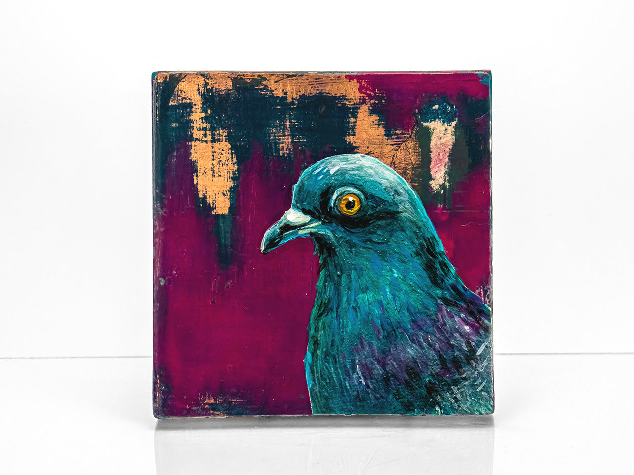 Tafelbild Taube auf Kupfer/Violett