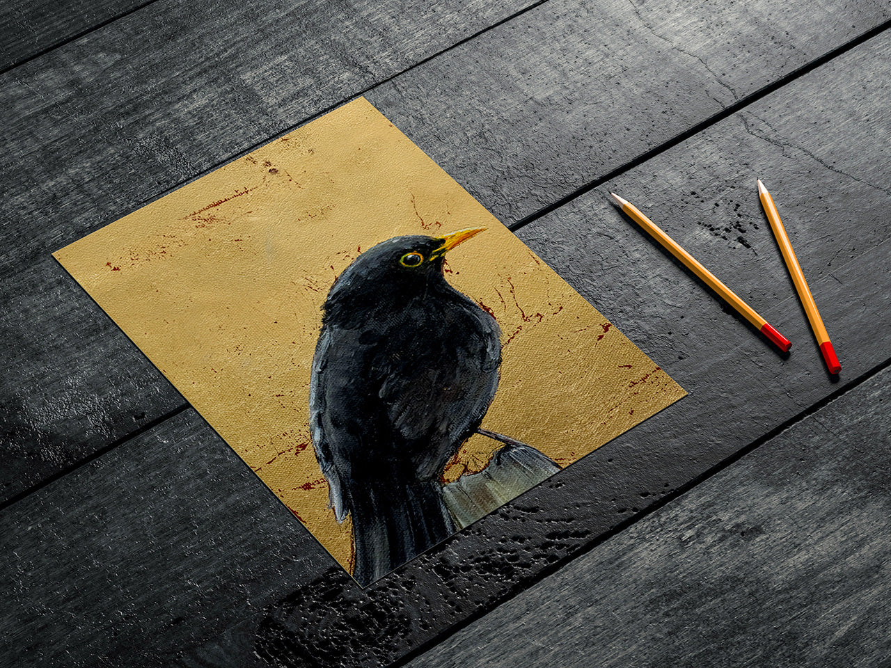 Amsel auf Gold