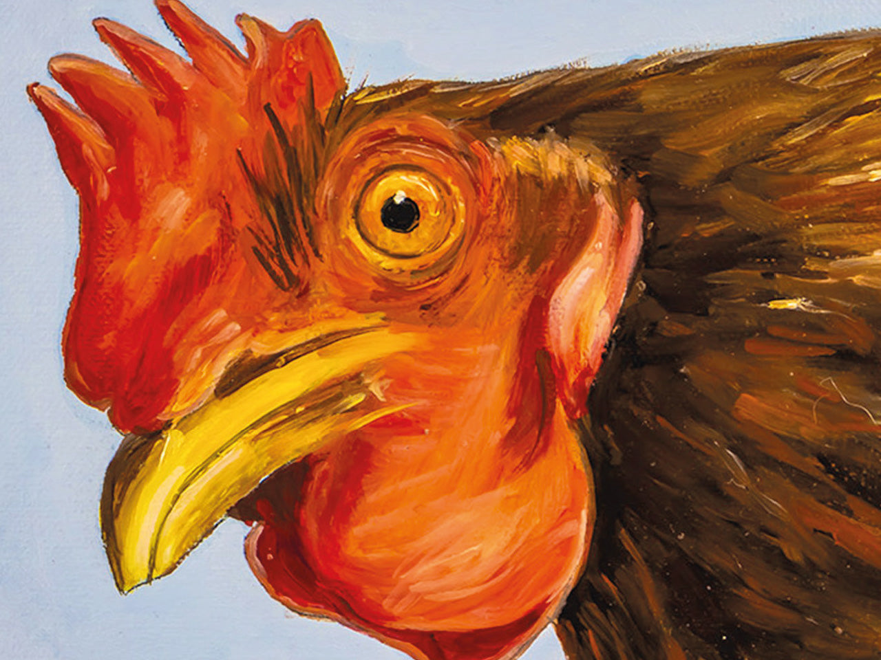 Postkarte Huhn auf Blau