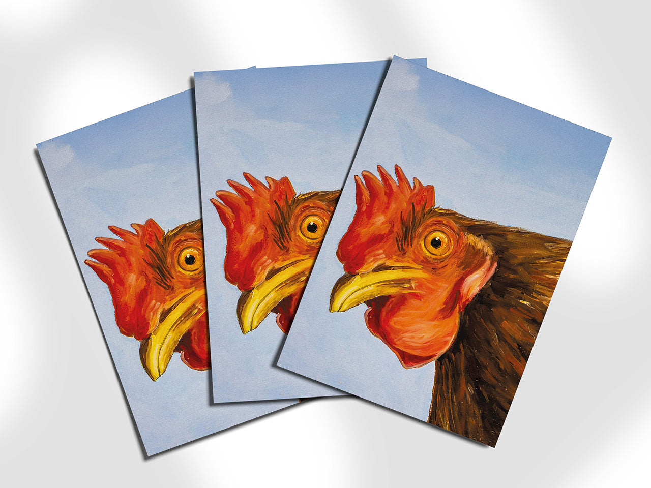 Postkarte Huhn auf Blau