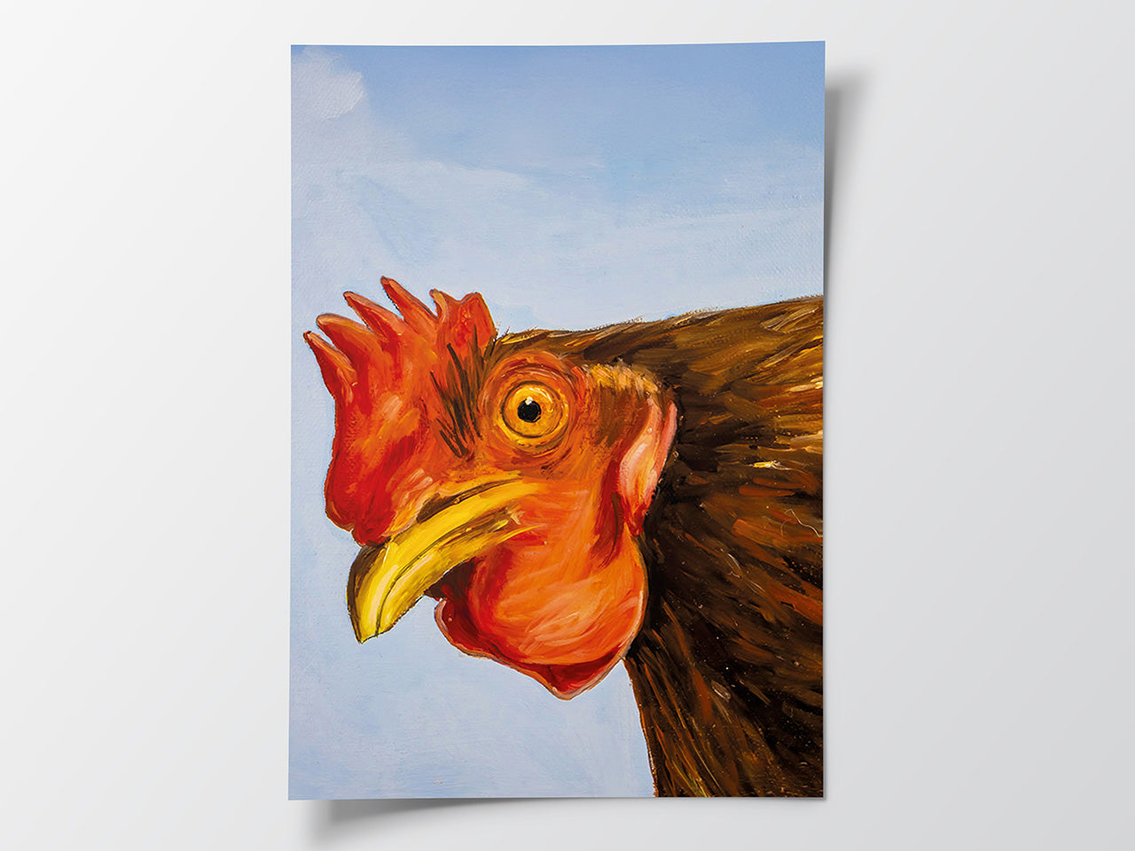 Postkarte Huhn auf Blau